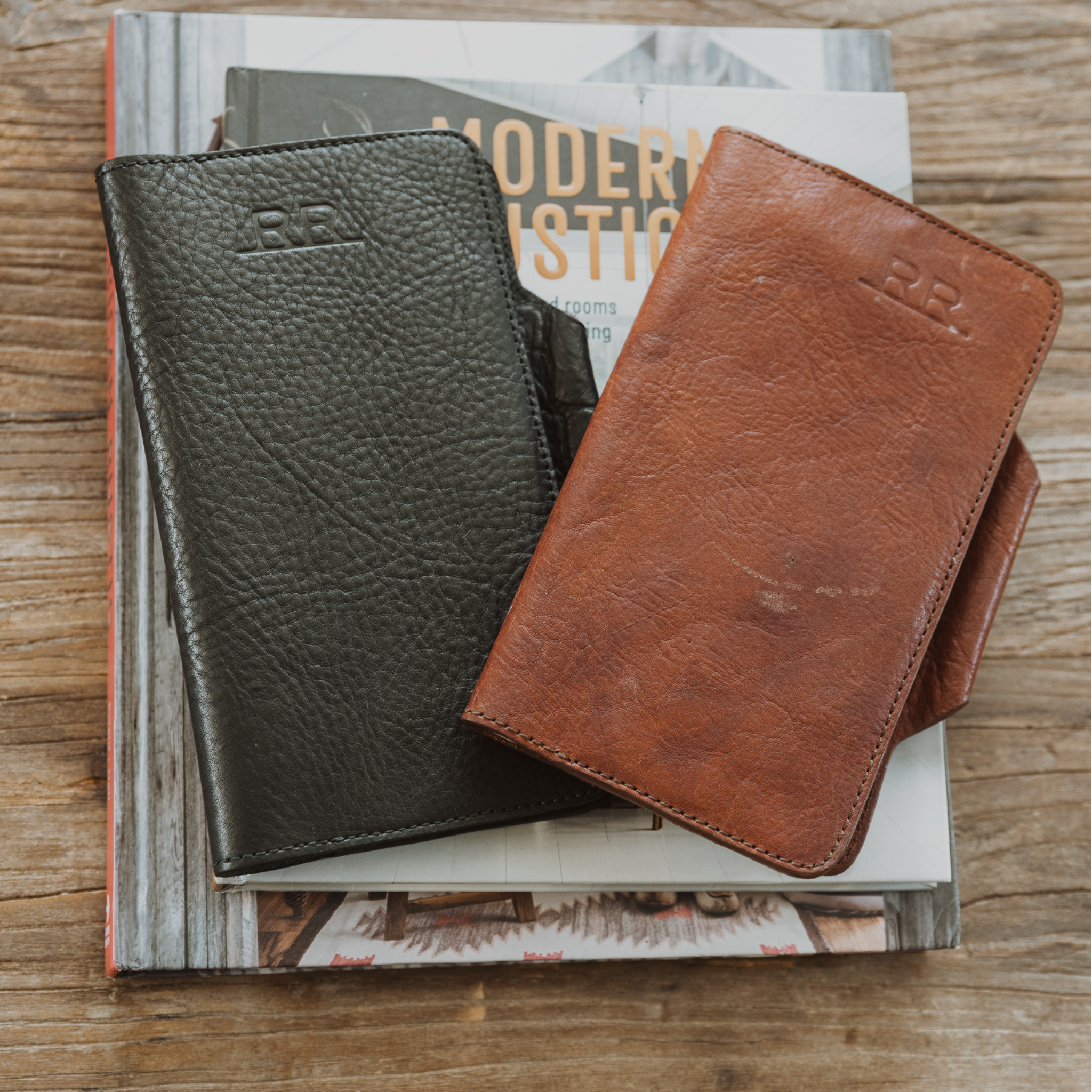 Black leather notebook case designed for 4x8" refillable journals