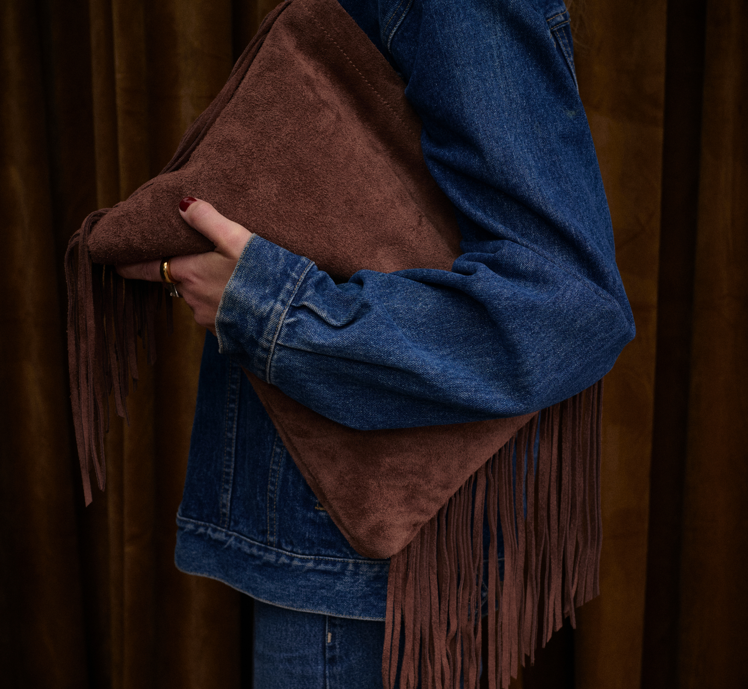 Suede Oversize Fringe Clutch