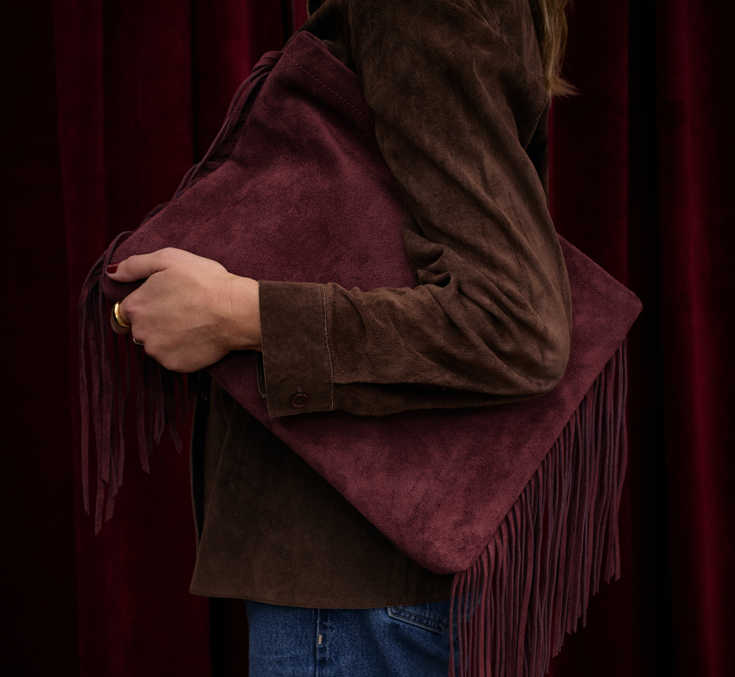 Suede Oversize Fringe Clutch