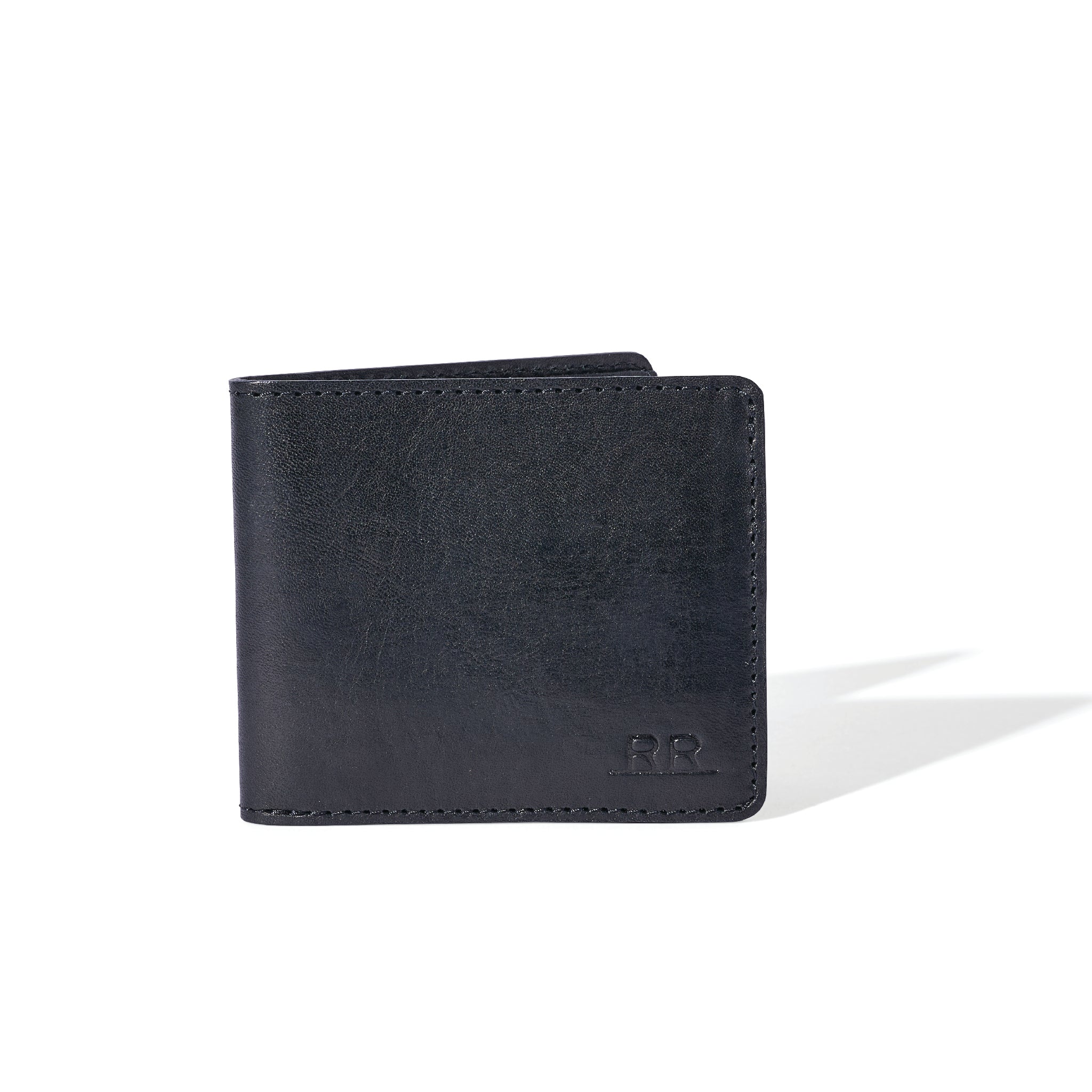 Classic bifold wallet in black regenerative leather with six card slots