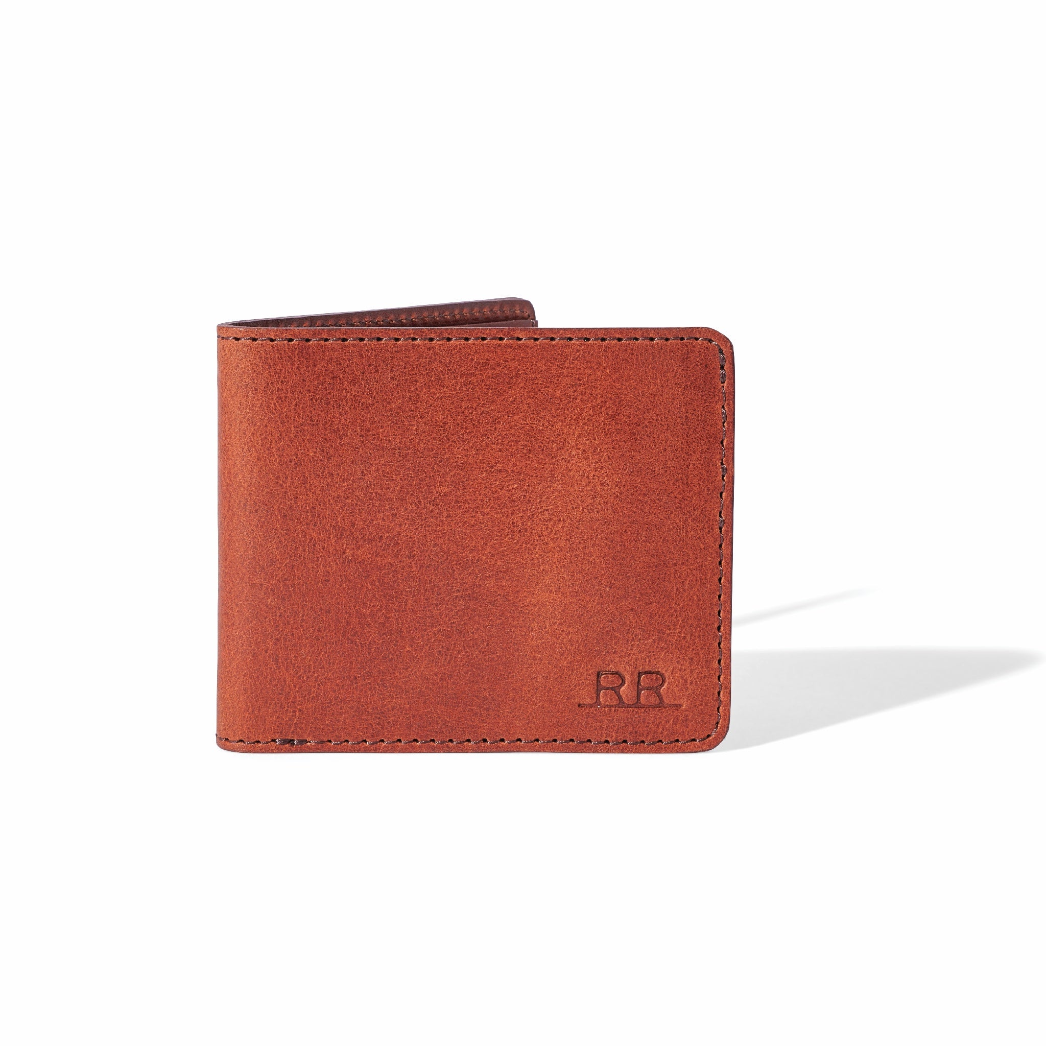 Mahogany brown leather wallet with bill sleeve, slim profile, and vegetable-tanned finish