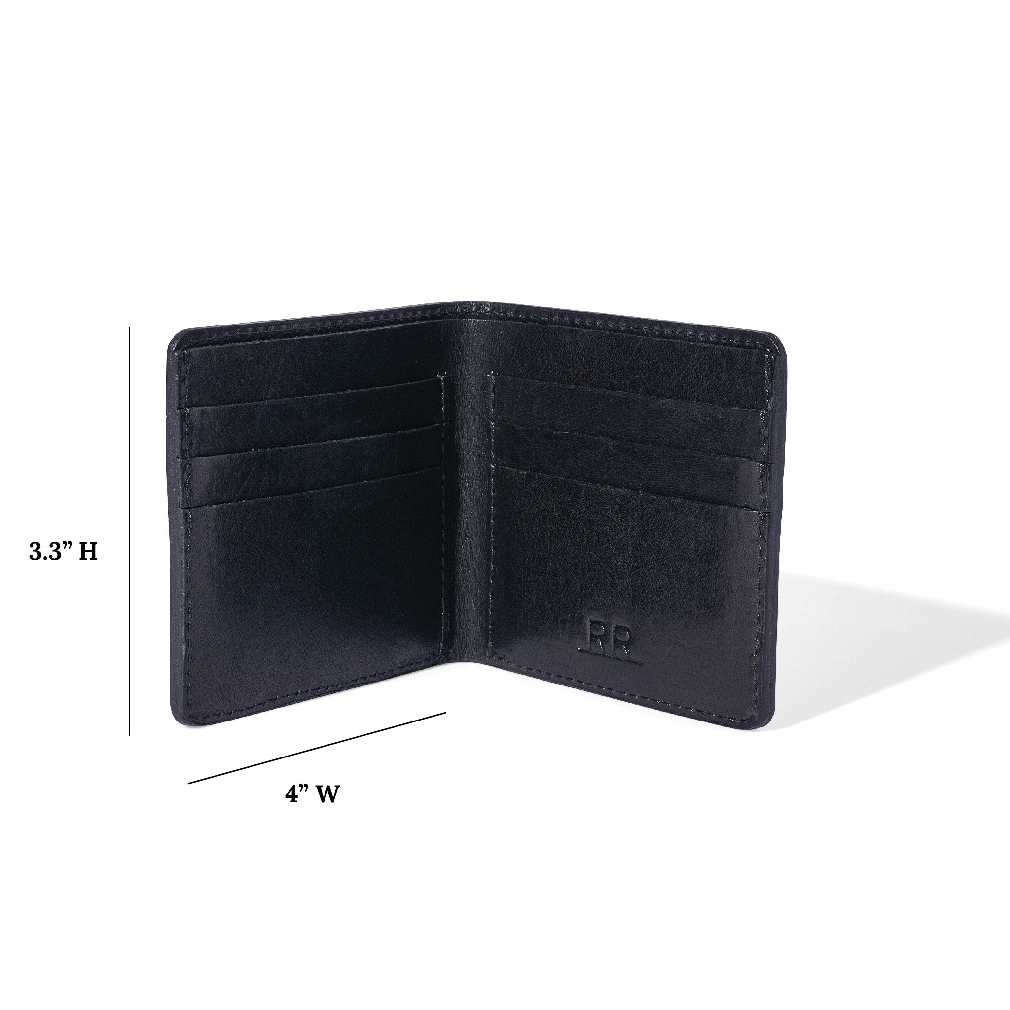 Front and interior views of Range Revolution bifold wallet in full-grain leather