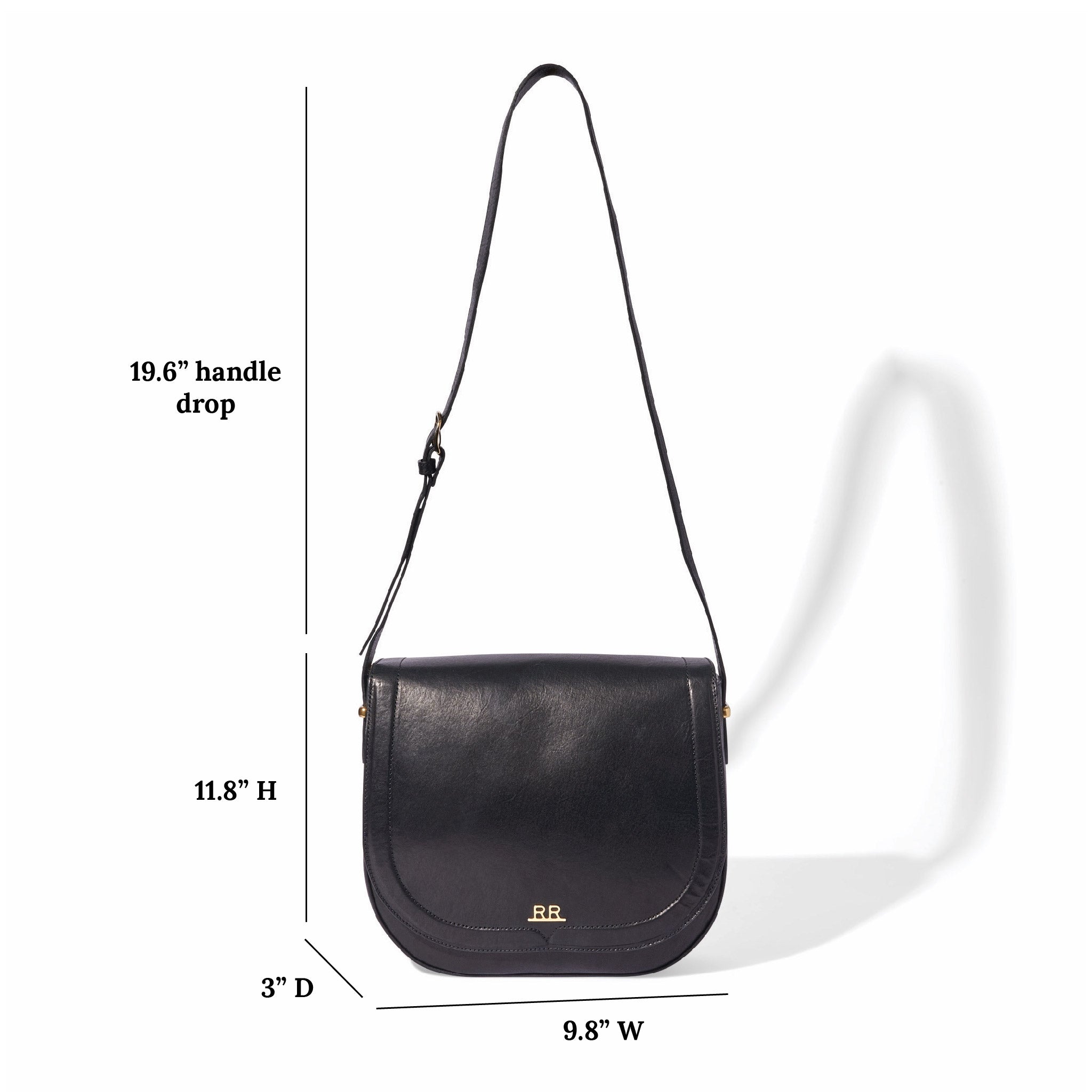 Saddle Bag crossbody style in smooth regenerative leather with brass detailing