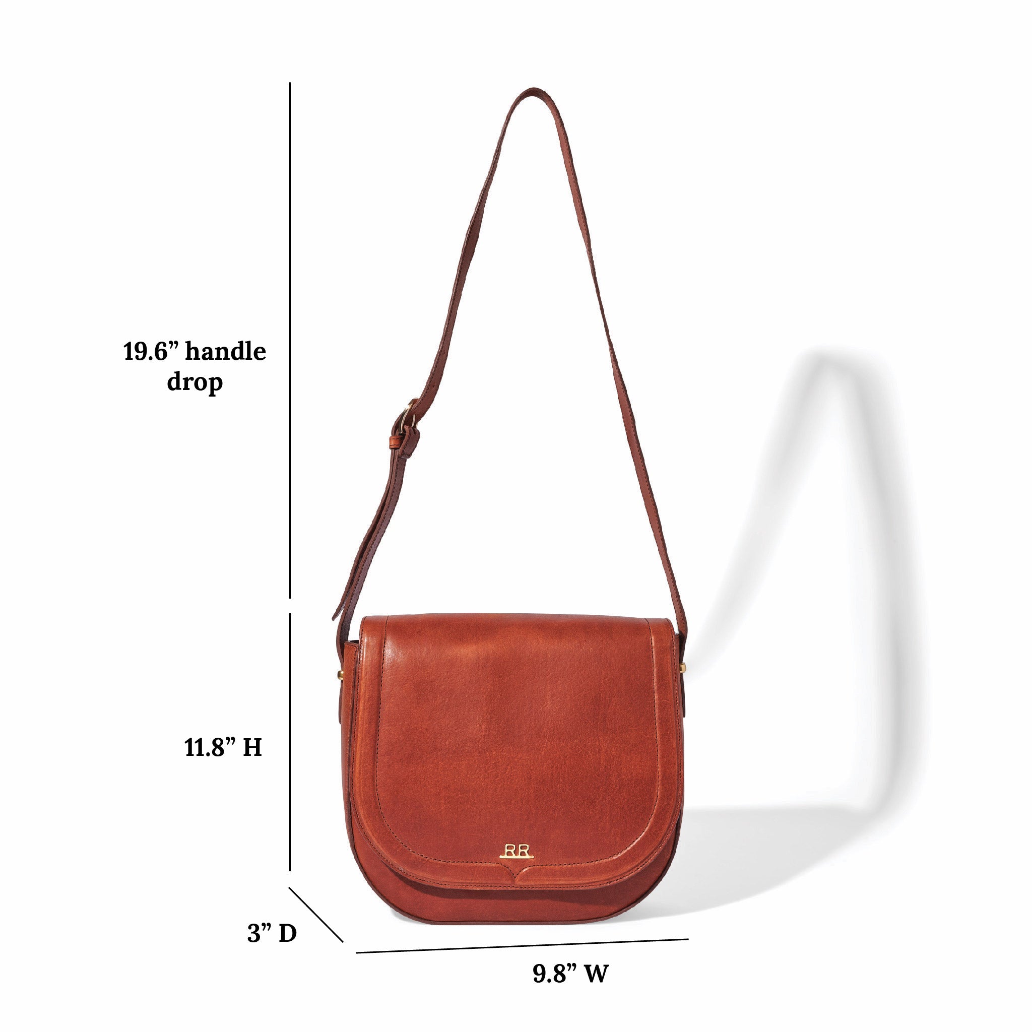 Saddle Bag crossbody style in smooth regenerative leather with brass detailing