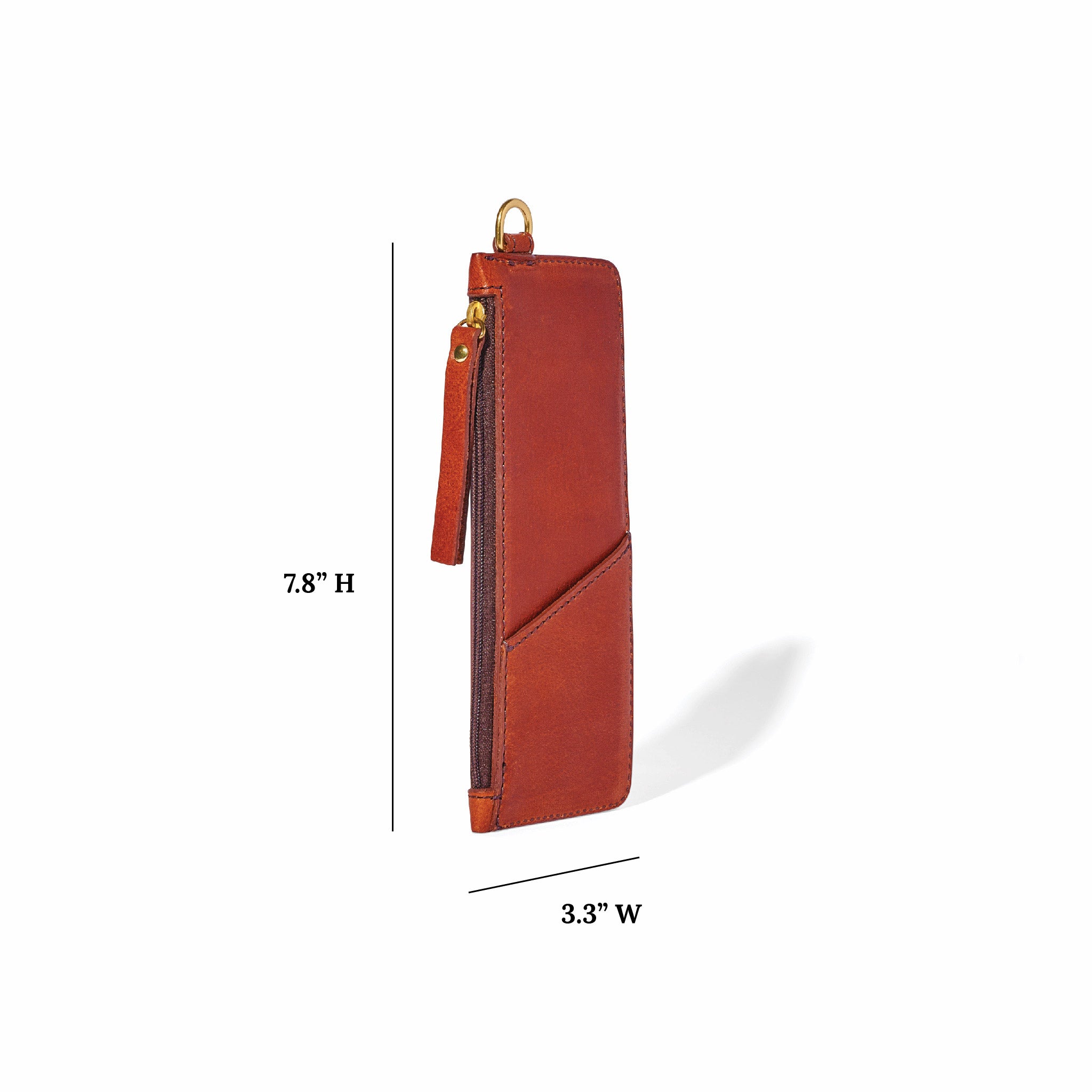 Slim zip wallet with card slots, bill sleeve, and D-ring attachment. Handcrafted from vegetable-tanned regenerative leather for elevated daily carry.
