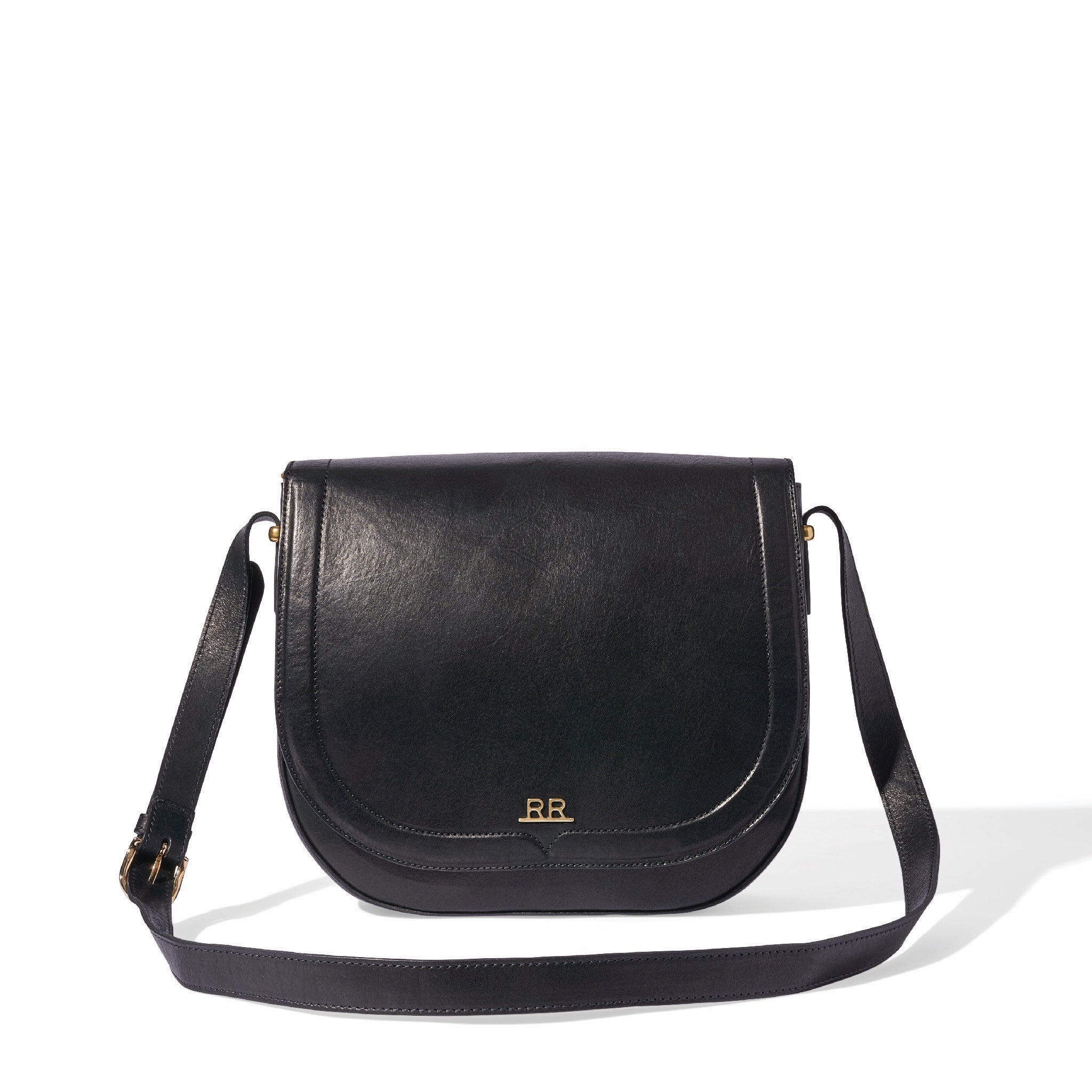 Saddle Bag in black leather with western overlay and adjustable shoulder strap