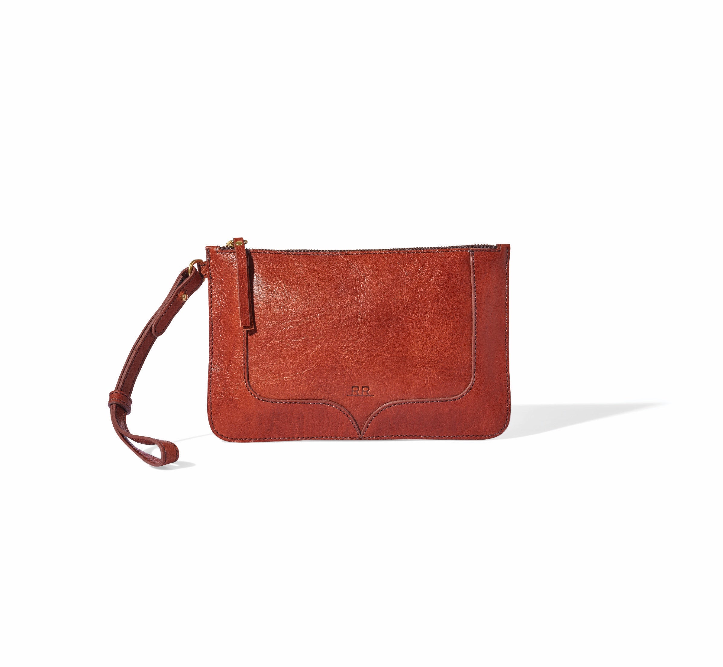 Range Revolution Wristlet in Mahogany brown leather with zip top and wrist strap