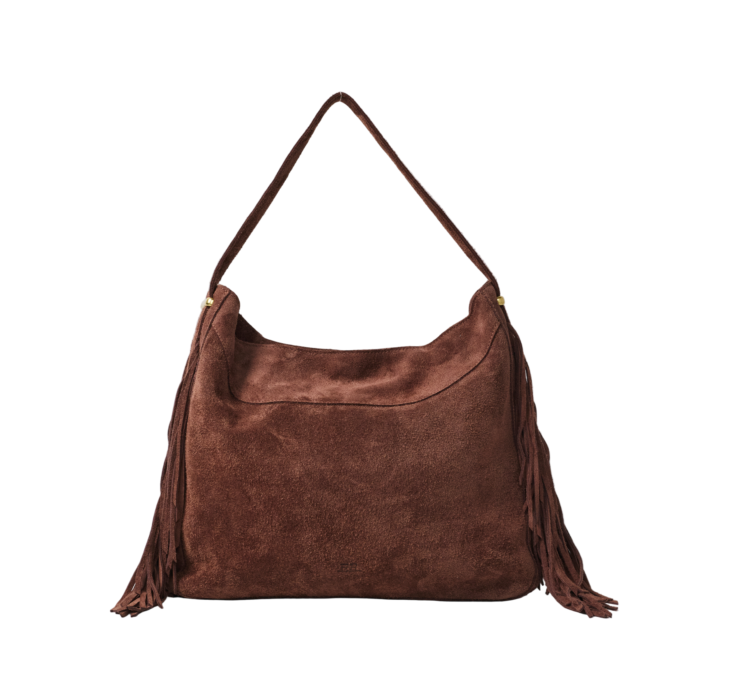 Brown suede hobo handbag with fringe from Range Revolution. Responsibly sourced leather. 