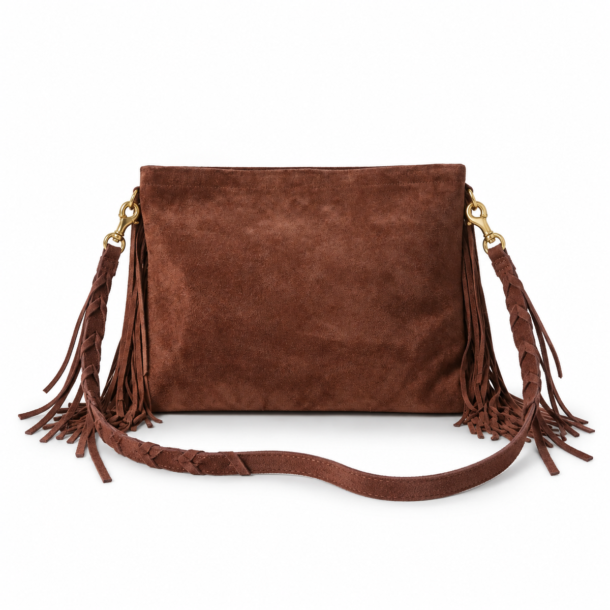 Suede Oversize Fringe Clutch & Whipstitch Strap