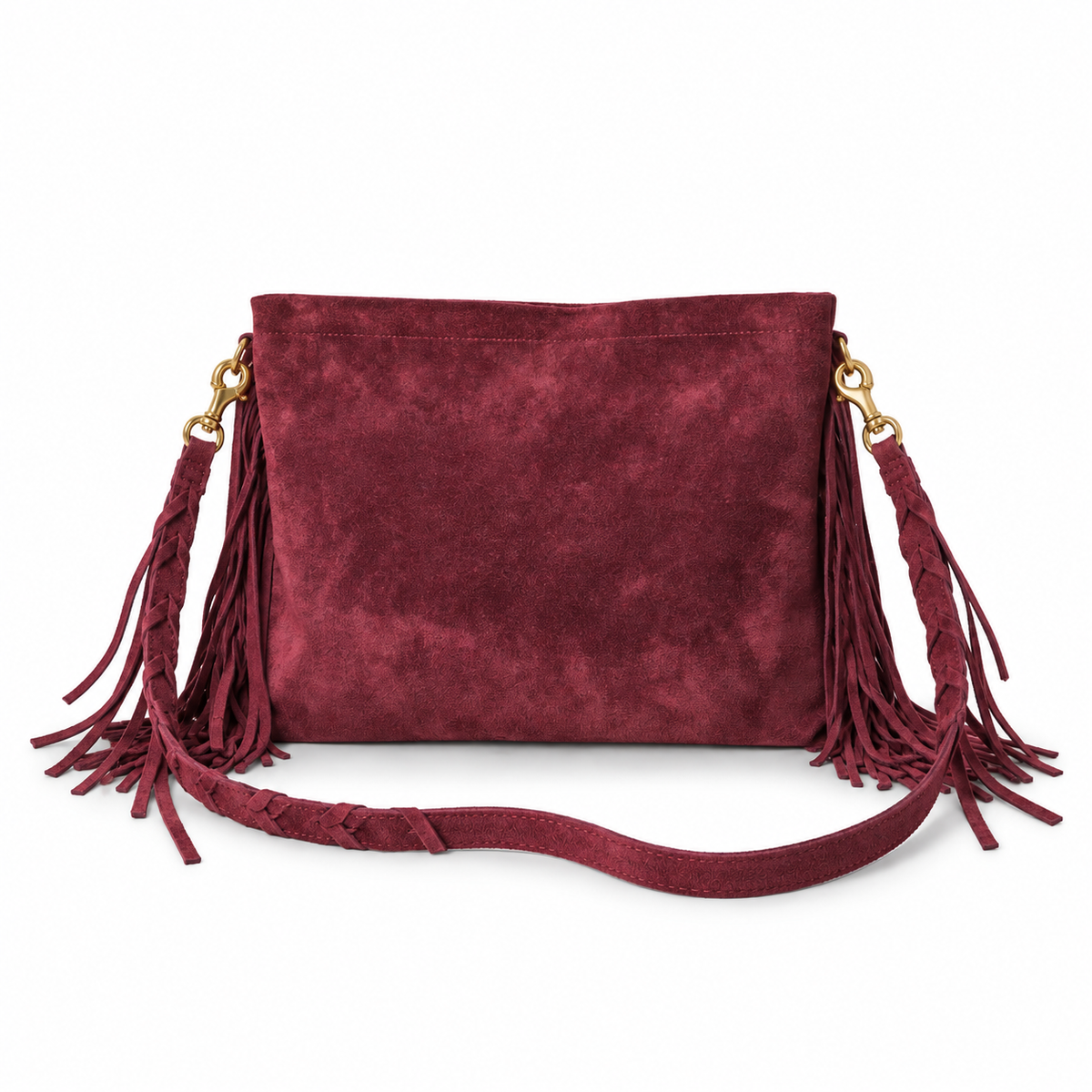 Suede Oversize Fringe Clutch & Whipstitch Strap